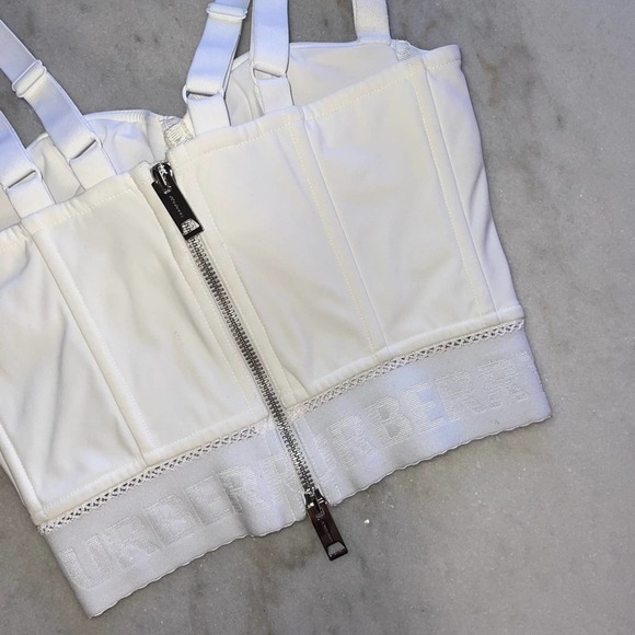 Burberry White Logo Hem Elastane Corset Top in White - Picture 11 of 16